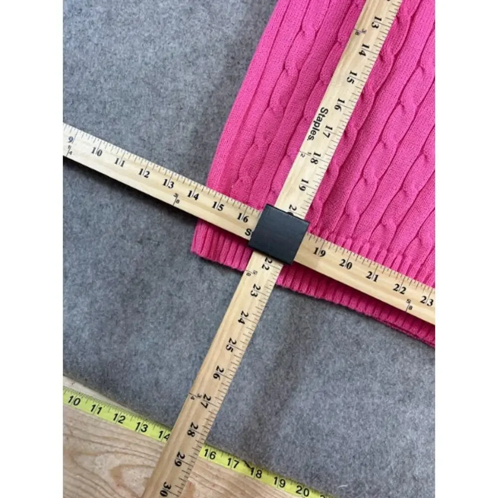 Polo Ralph Lauren Sweater Womens Medium Pink Crewneck Cable Knit Pony Preppy Y2K - Picture 8 of 8